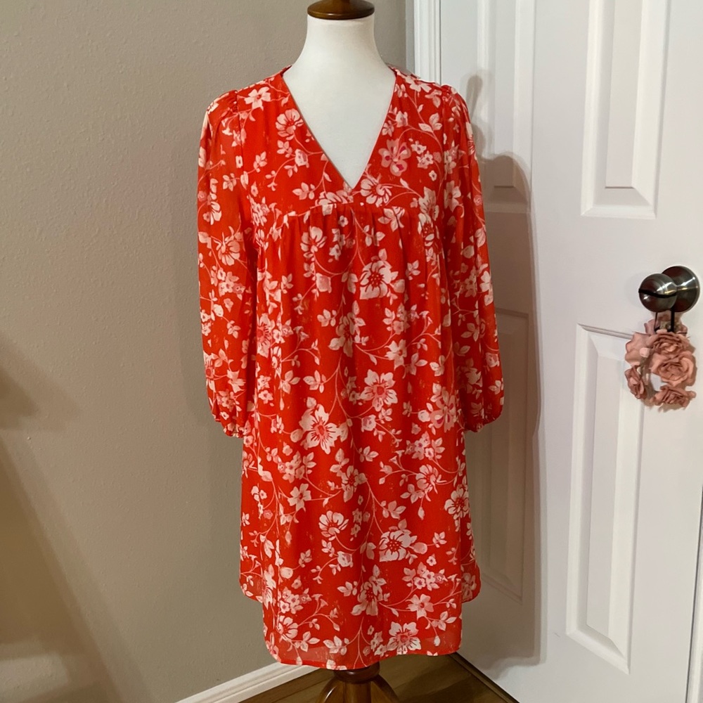 Pink Lily orange babydoll dress with white big flowers